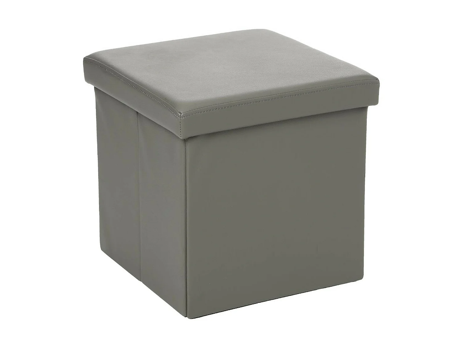 2 en 1 Pouf pliant et coffre de rangement Vinyle Gris 38 x H 37.5 cm