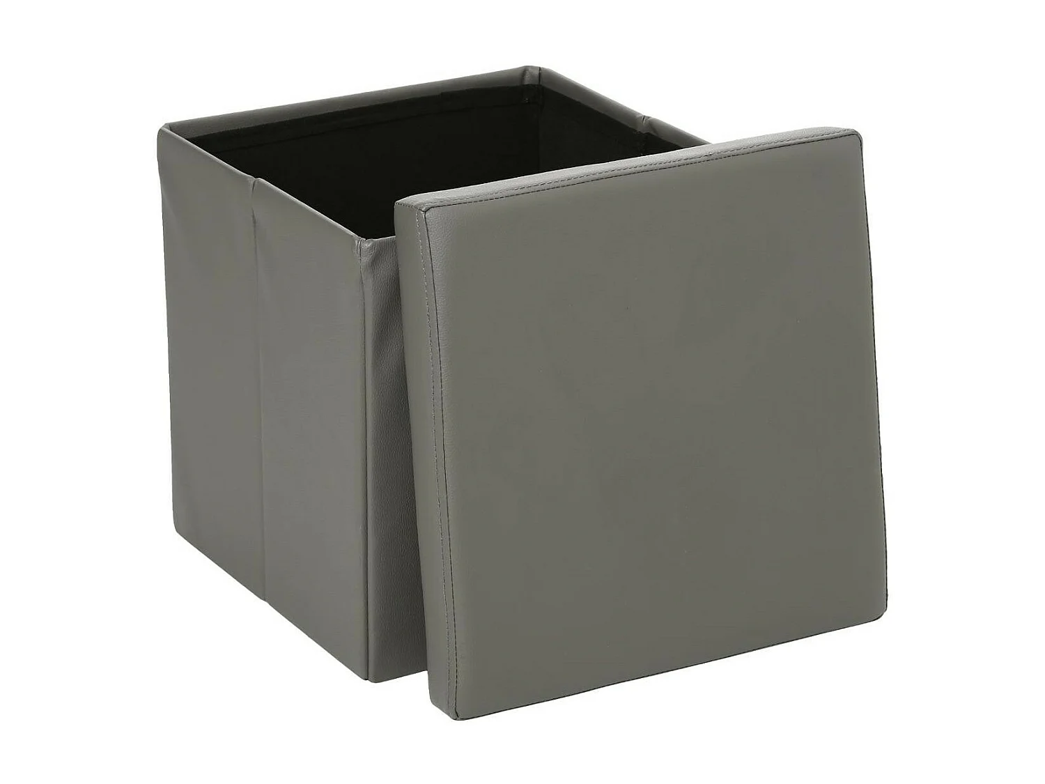 2 en 1 Pouf pliant et coffre de rangement Vinyle Gris 38 x H 37.5 cm