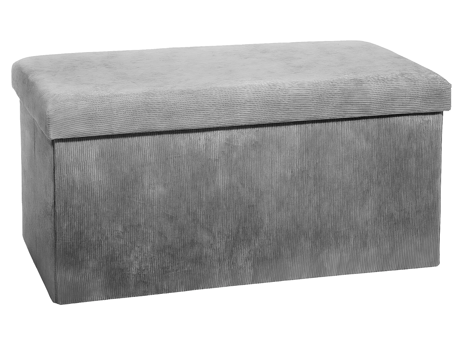 2 en 1 Pouf pliant double et Coffre de rangement Velours côtelé Gris H 38 cm