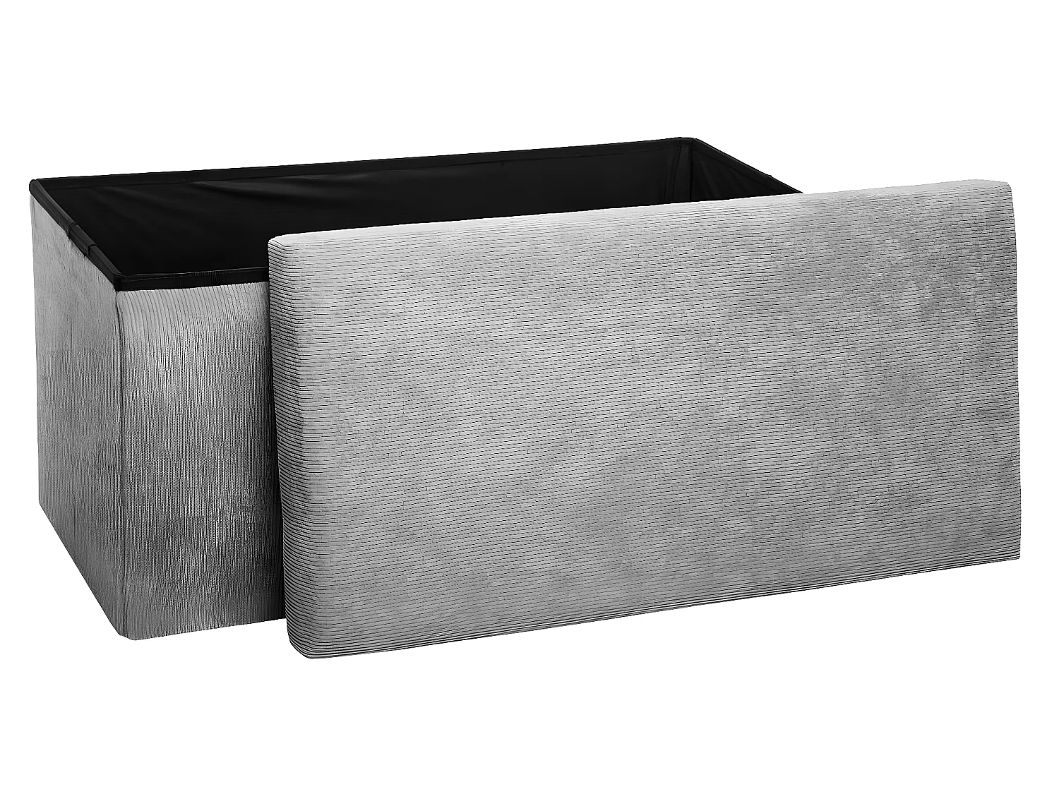 2 en 1 Pouf pliant double et Coffre de rangement Velours côtelé Gris H 38 cm