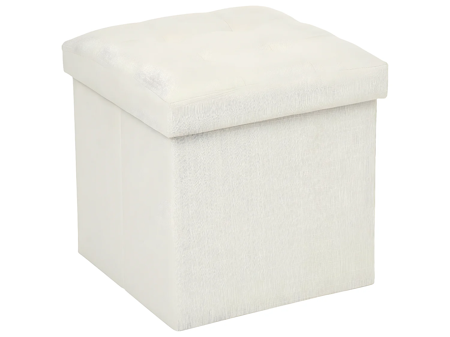 2 en 1 Pouf pliant et coffre de rangement Beige aspect Lin 38 x 38 cm