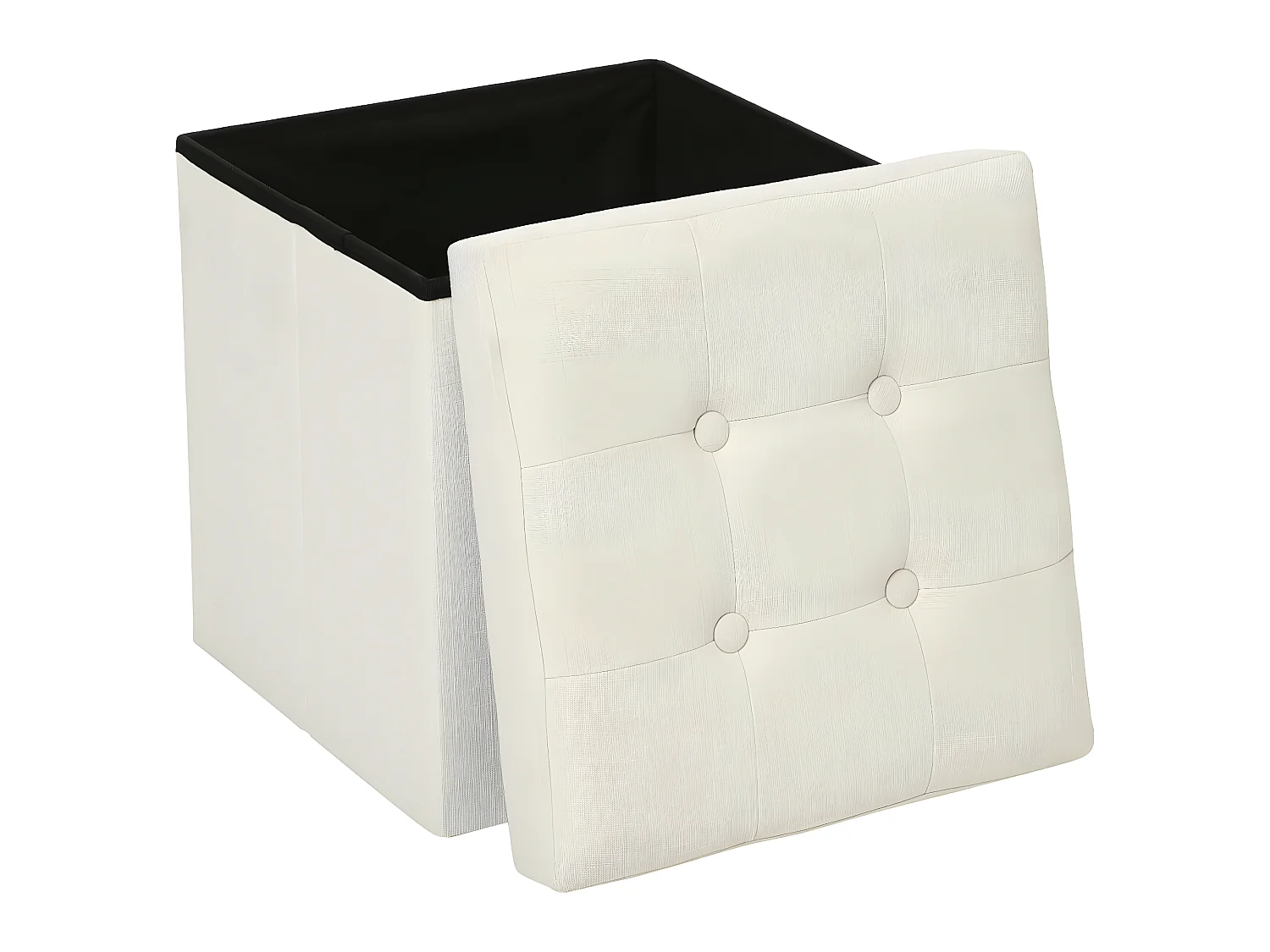 2 en 1 Pouf pliant et coffre de rangement Beige aspect Lin 38 x 38 cm