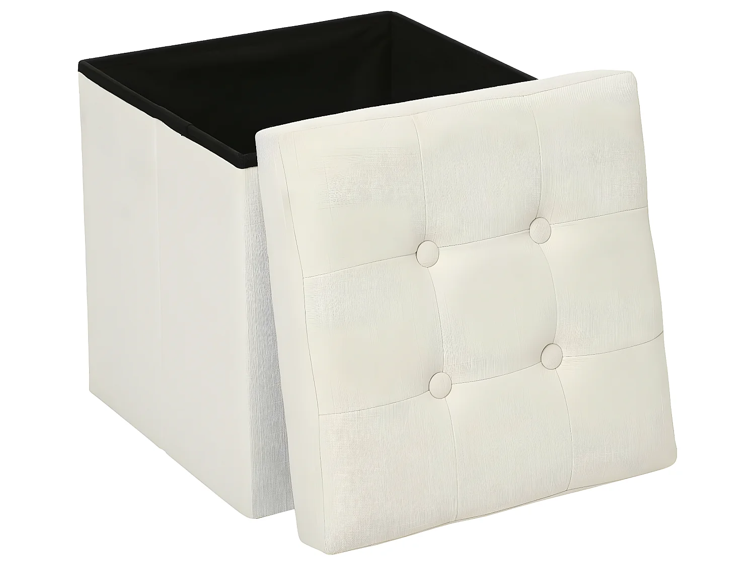 2 en 1 Pouf pliant et coffre de rangement Beige aspect Lin 38 x 38 cm