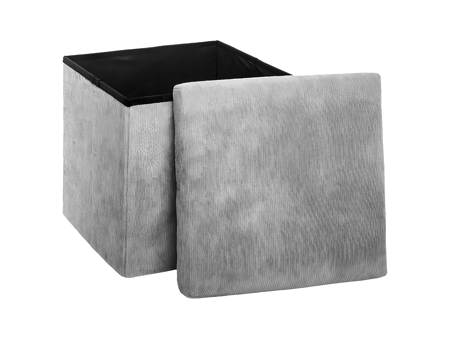 2 en 1 Pouf pliant et Coffre de rangement Velours côtelé Gris H 38 cm