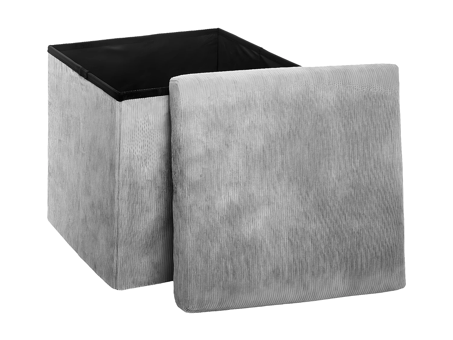 2 en 1 Pouf pliant et Coffre de rangement Velours côtelé Gris H 38 cm