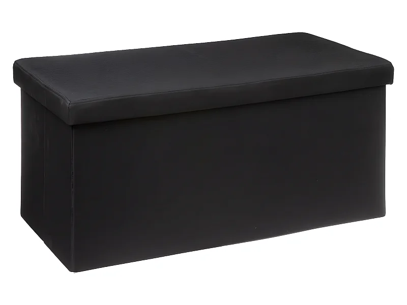 2 en 1 Pouf pliant double et Coffre de rangement Noir 76 x 37.5 cm
