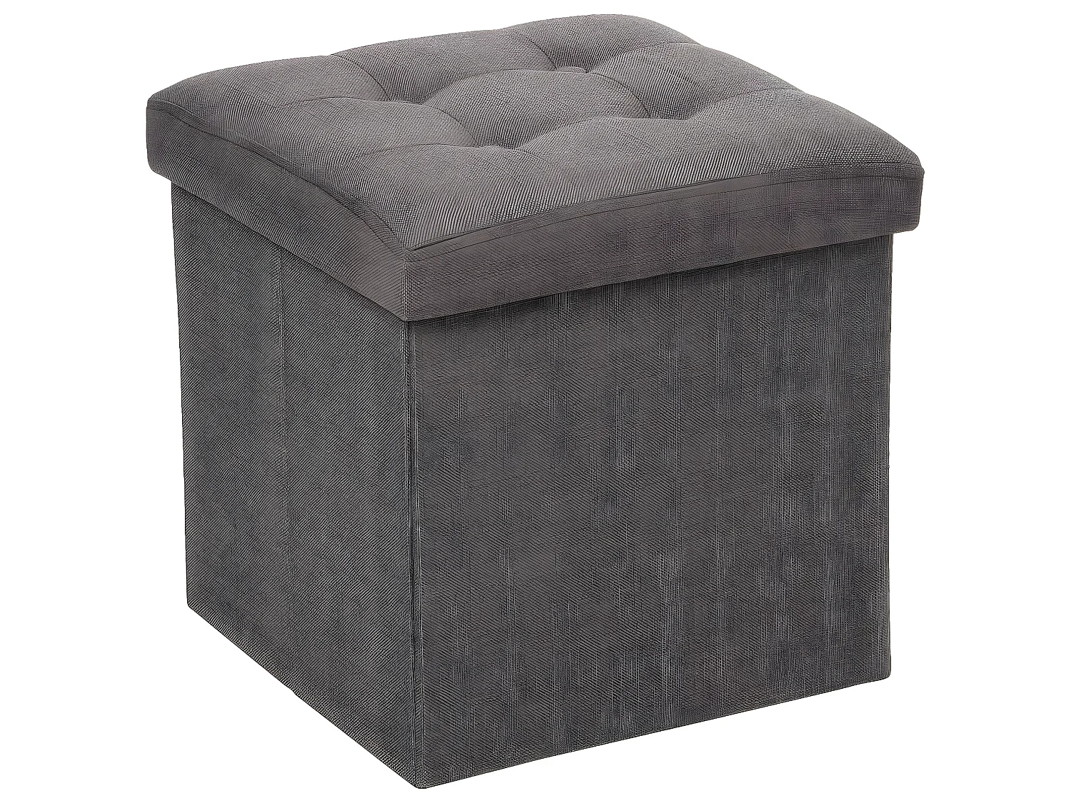2 en 1 Pouf pliant et coffre de rangement Gris Taupe aspect Lin 38 x 38 cm