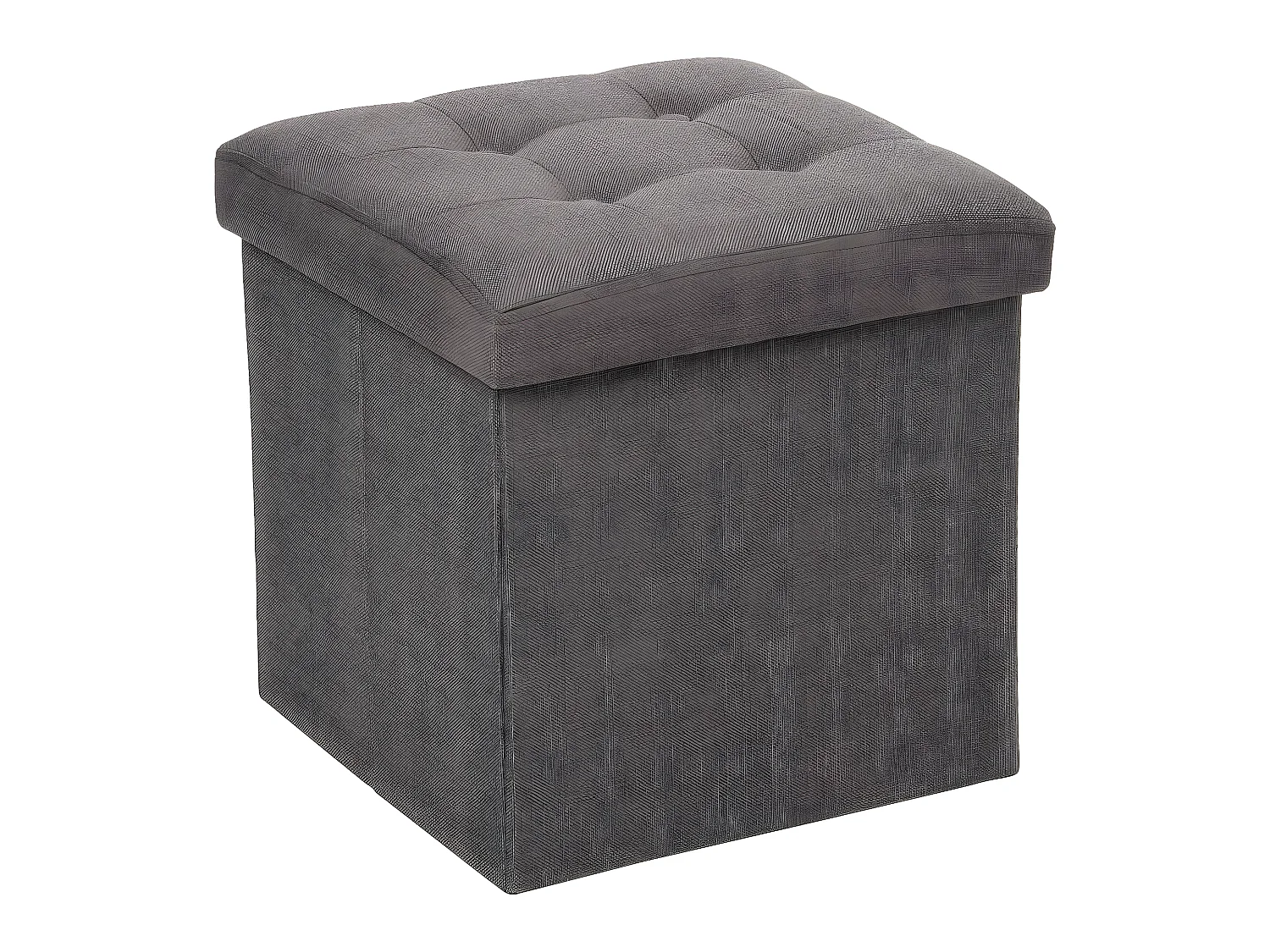 2 en 1 Pouf pliant et coffre de rangement Gris Taupe aspect Lin 38 x 38 cm