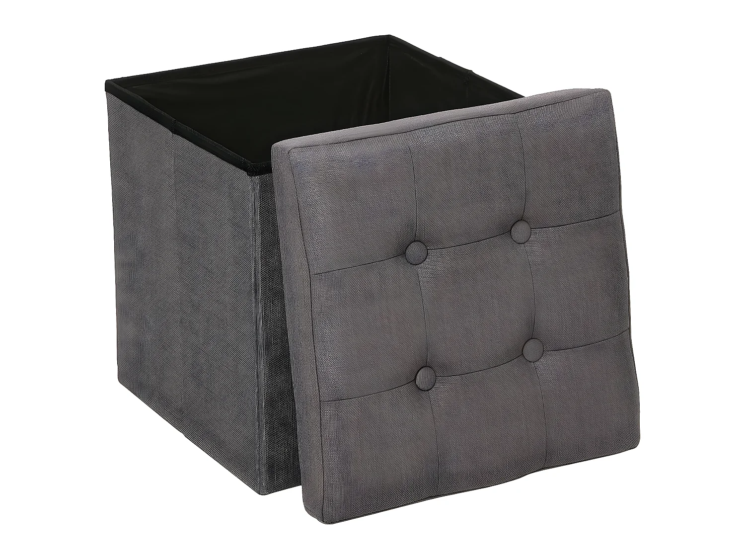 2 en 1 Pouf pliant et coffre de rangement Gris Taupe aspect Lin 38 x 38 cm