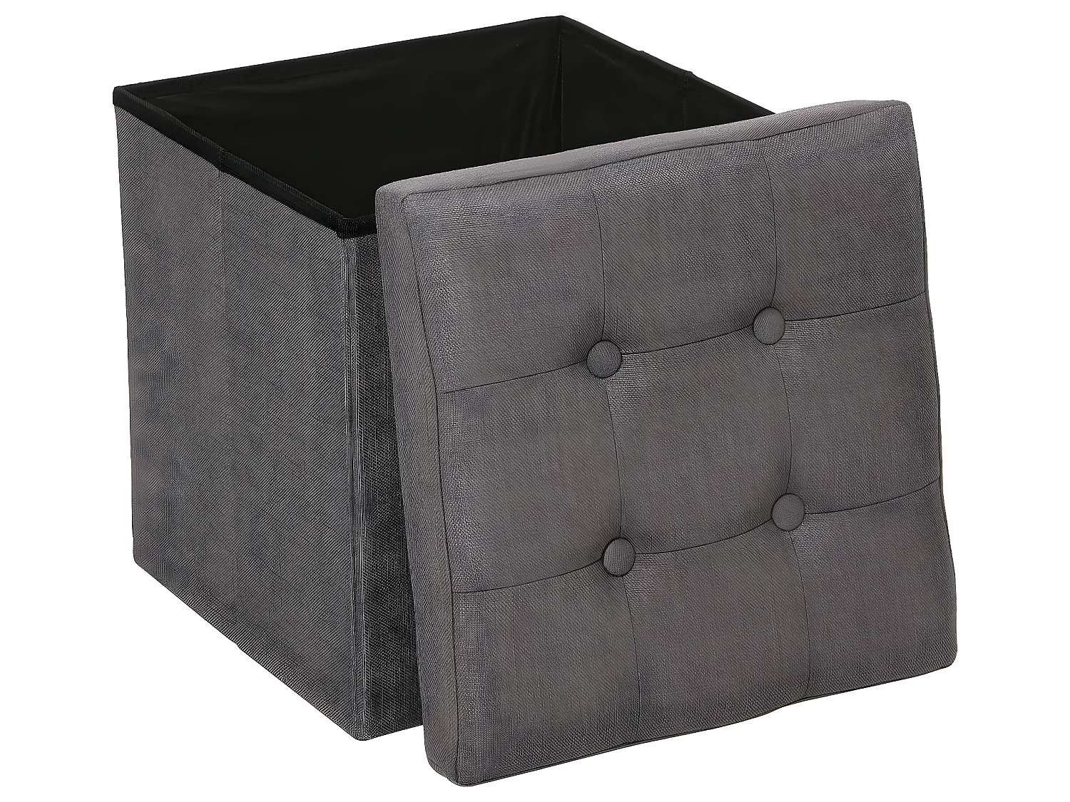 2 en 1 Pouf pliant et coffre de rangement Gris Taupe aspect Lin 38 x 38 cm