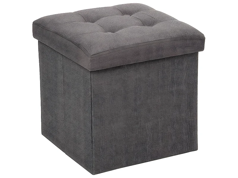 2 en 1 Pouf pliant et coffre de rangement Gris Taupe aspect Lin 38 x 38 cm