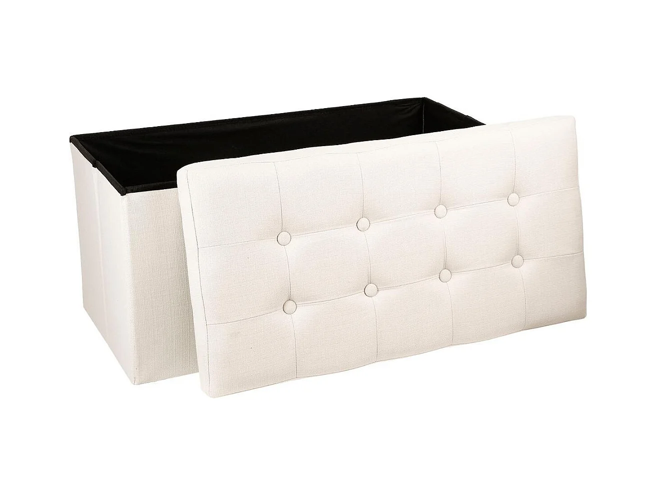 2 en 1 Pouf pliant double et coffre de rangement Beige aspect Lin 76 x H 38 cm