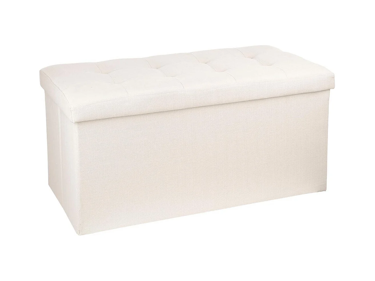 2 en 1 Pouf pliant double et coffre de rangement Beige aspect Lin 76 x H 38 cm