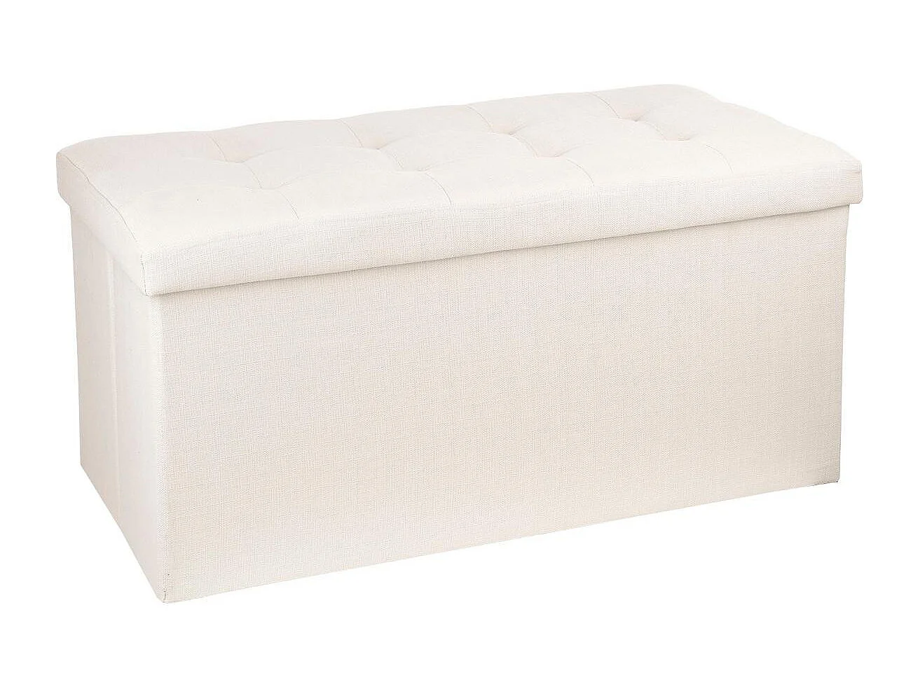 2 en 1 Pouf pliant double et coffre de rangement Beige aspect Lin 76 x H 38 cm