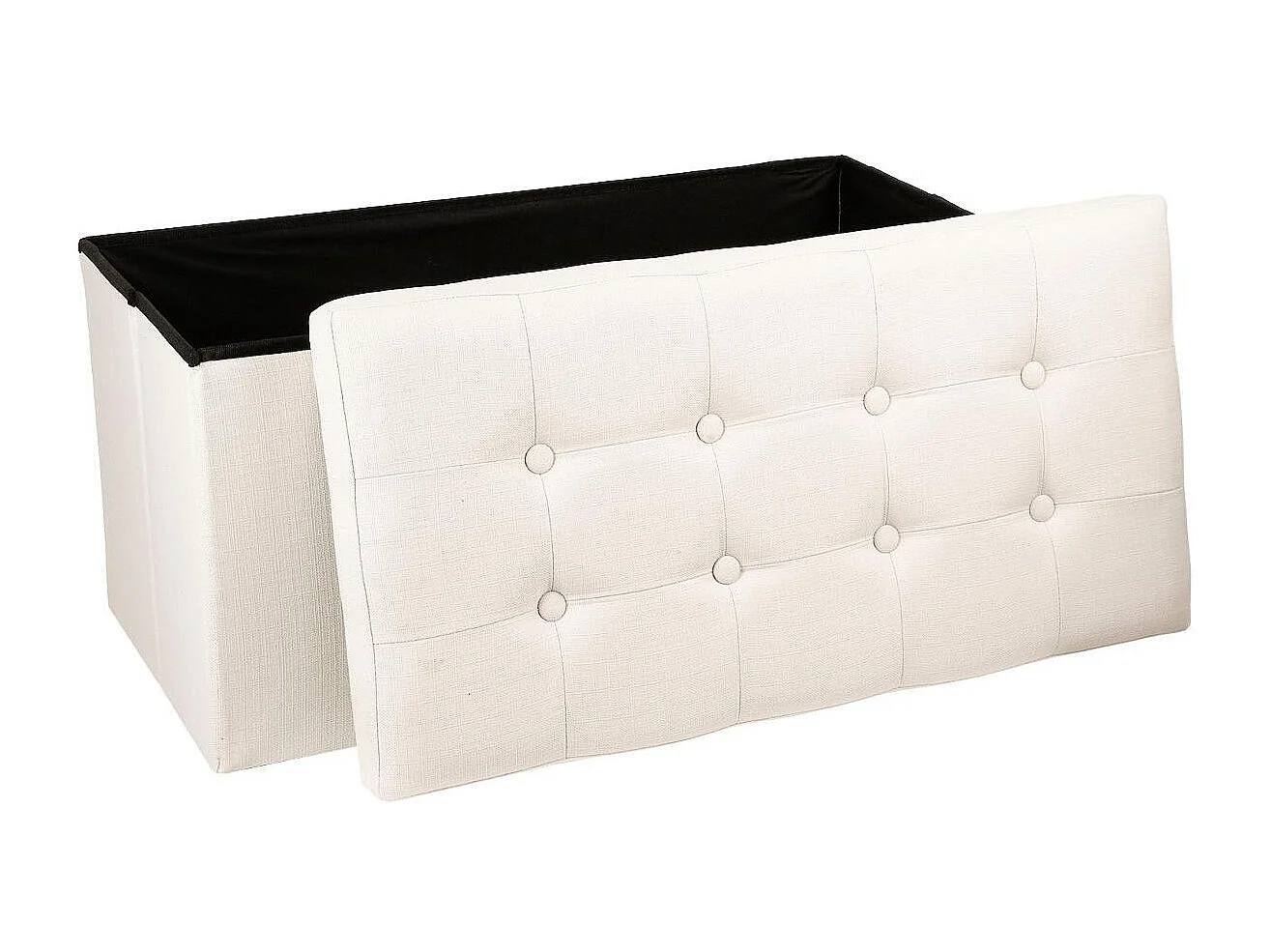 2 en 1 Pouf pliant double et coffre de rangement Beige aspect Lin 76 x H 38 cm