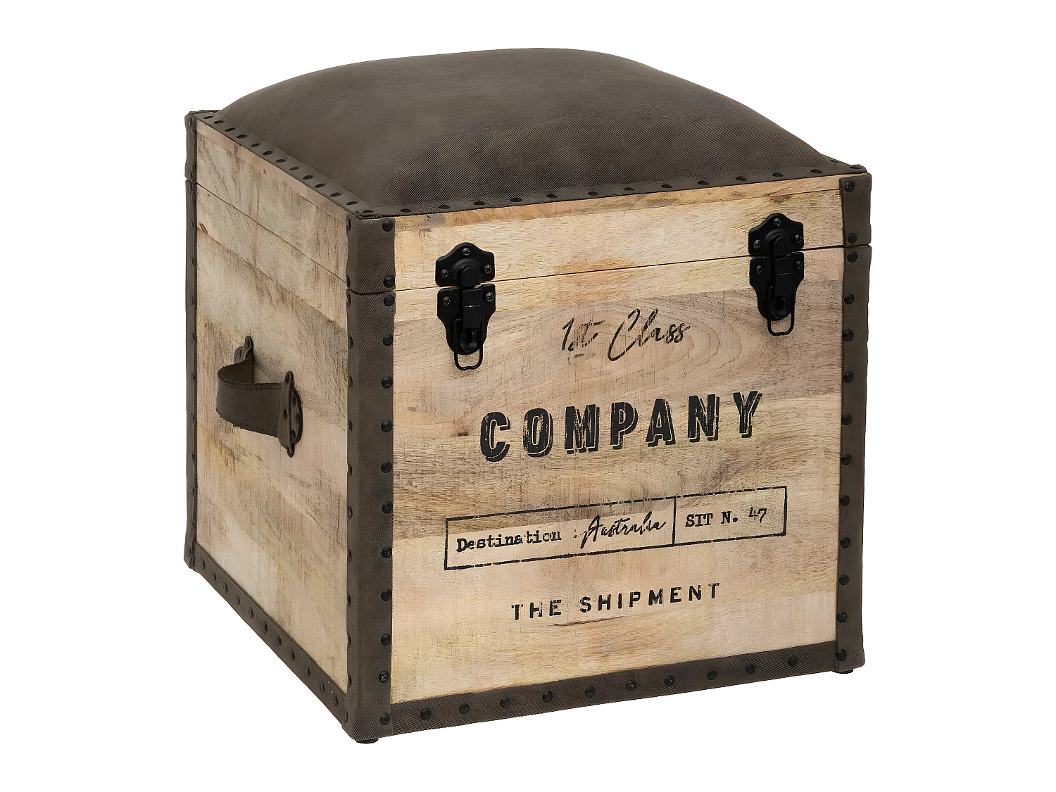 2 en 1 Pouf et  Malle de rangement en Bois de Manguier 45 x H 49 cm