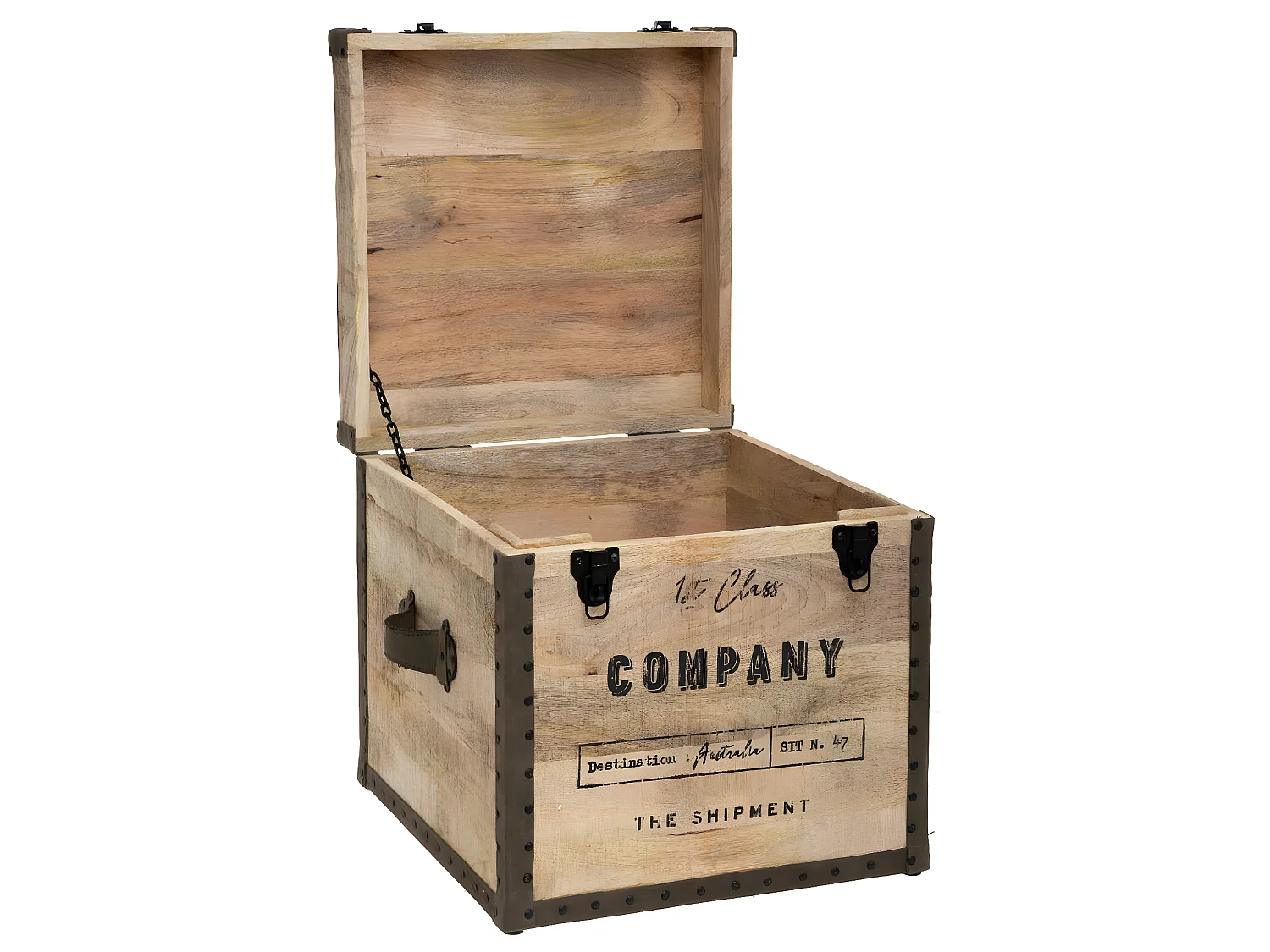 2 en 1 Pouf et  Malle de rangement en Bois de Manguier 45 x H 49 cm