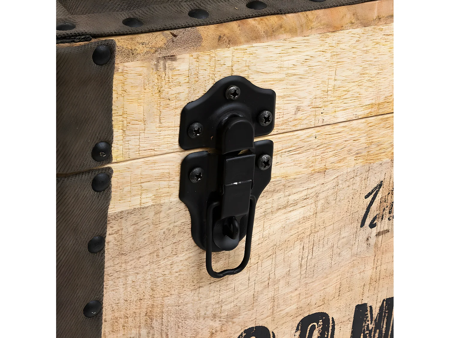 2 en 1 Pouf et  Malle de rangement en Bois de Manguier 45 x H 49 cm