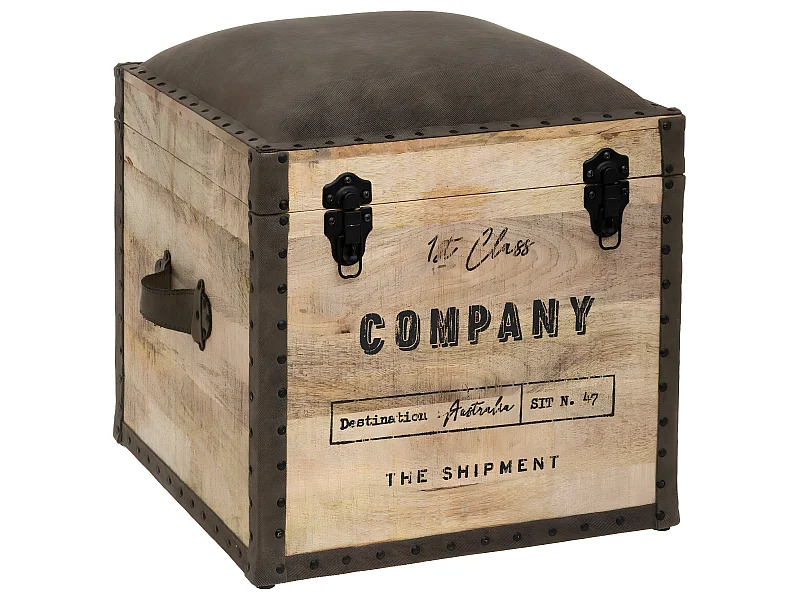 2 en 1 Pouf et  Malle de rangement en Bois de Manguier 45 x H 49 cm