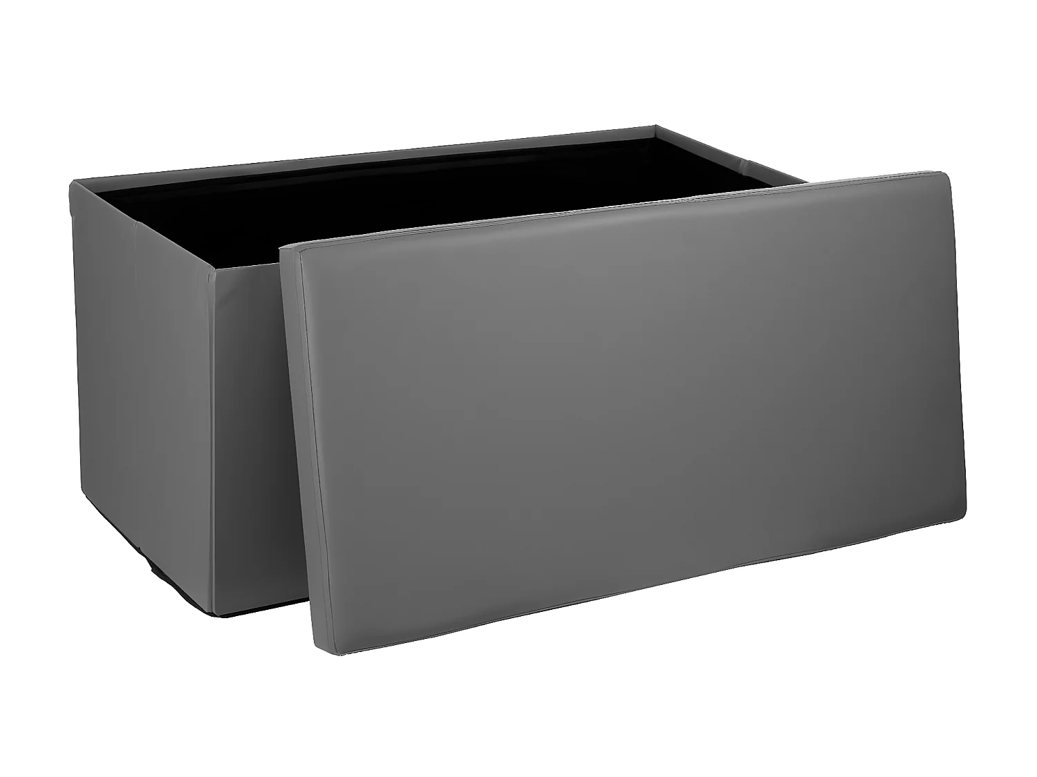 2 en 1 Pouf pliant double et coffre de rangement Vinyle Gris 76.6 x H 37.5 cm