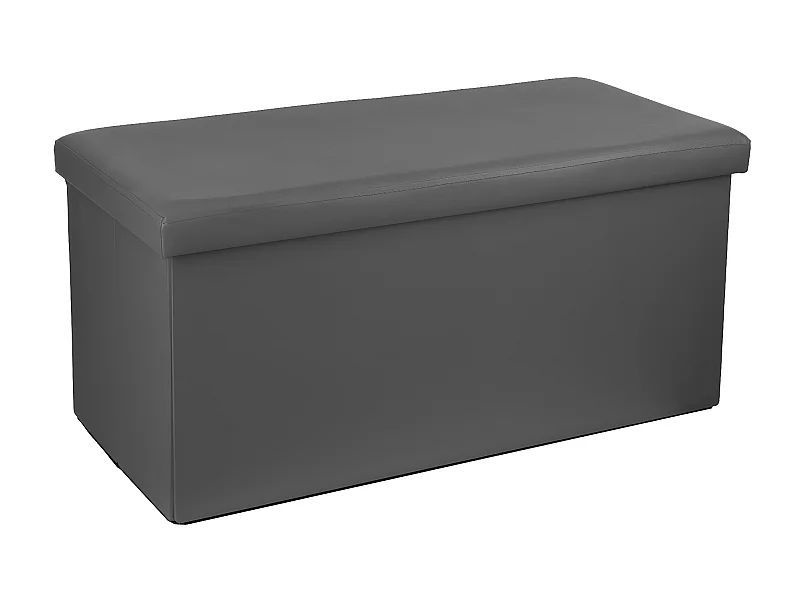 2 en 1 Pouf pliant double et coffre de rangement Vinyle Gris 76.6 x H 37.5 cm