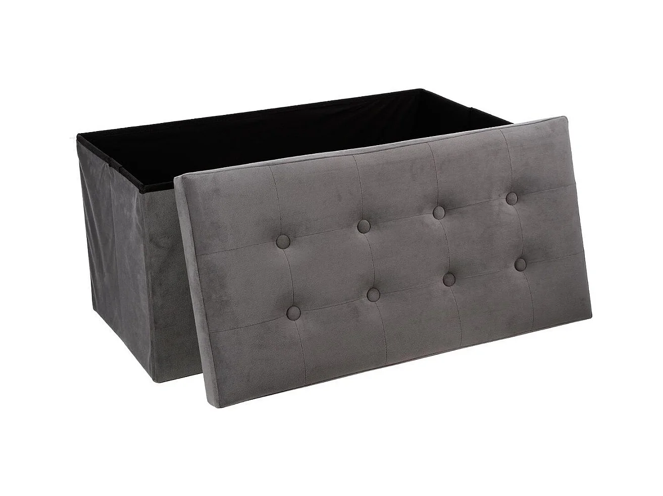 2 en 1 Pouf pliant double et coffre de rangement Velours Gris foncé 76 x H 38 cm