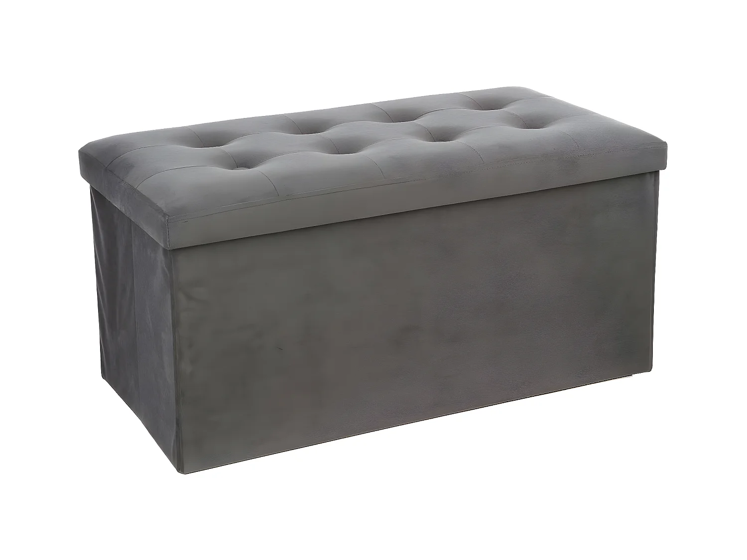 2 en 1 Pouf pliant double et coffre de rangement Velours Gris foncé 76 x H 38 cm