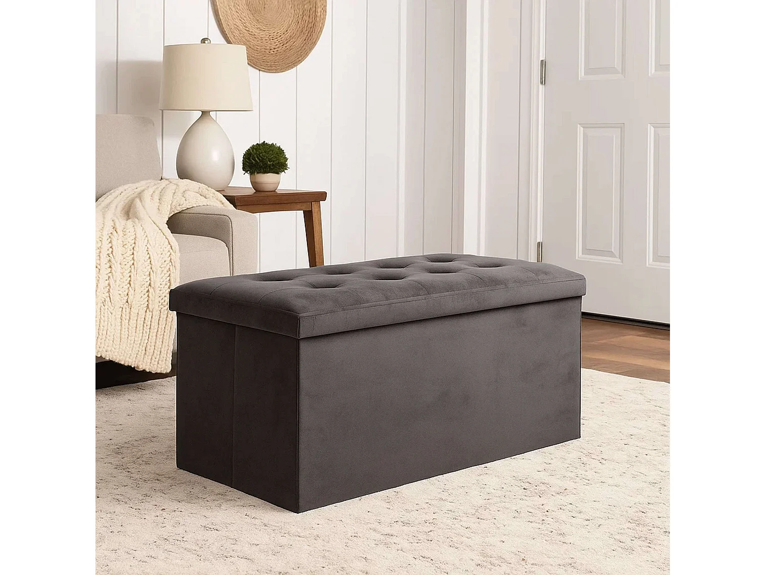 Pufe Duplo Dobrável Lysandre Contemporary Veludo Cinza 76x38 cm