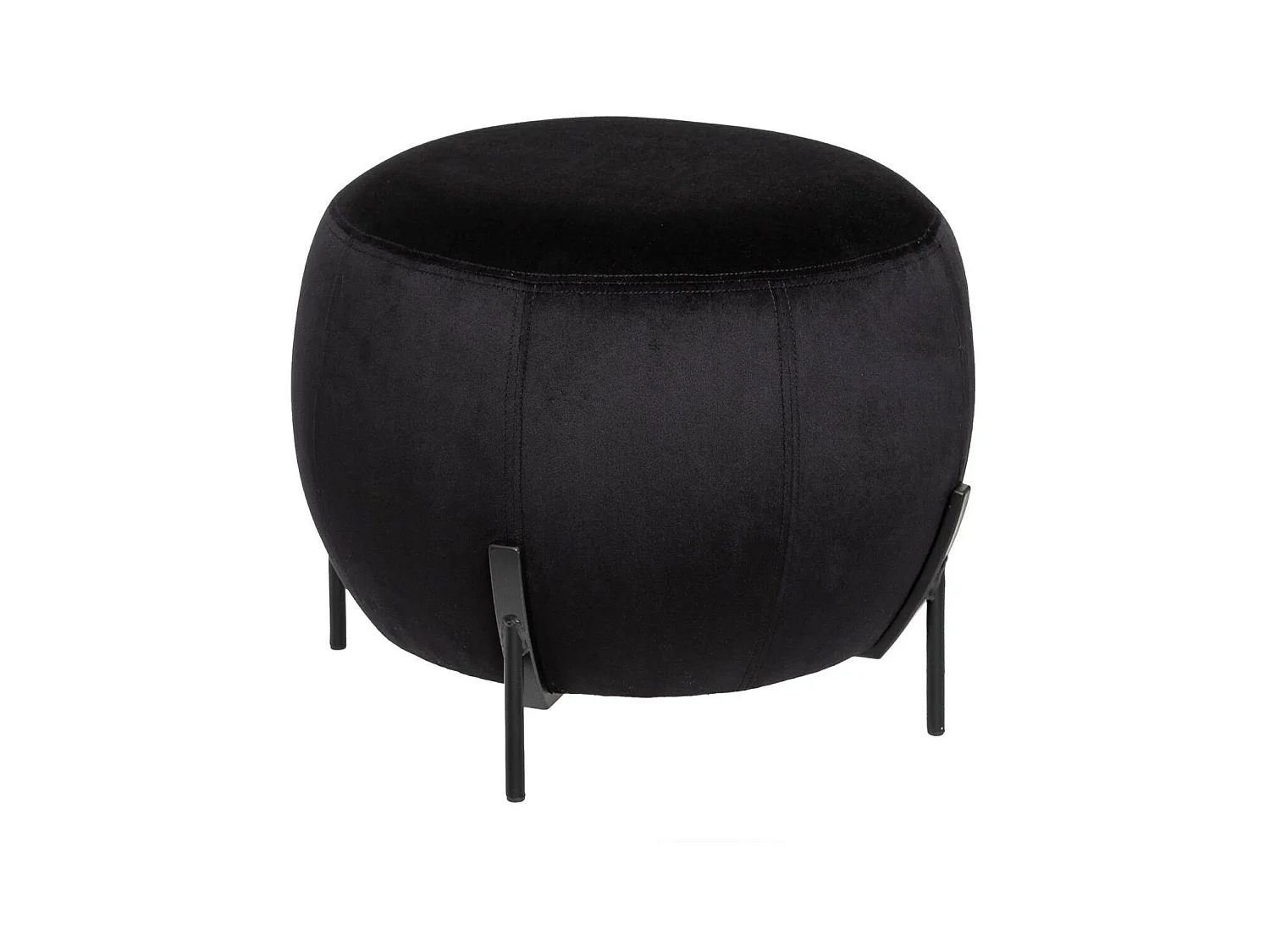 Pouf en Velours Noir et Pieds en Métal D 44 x H 35 cm