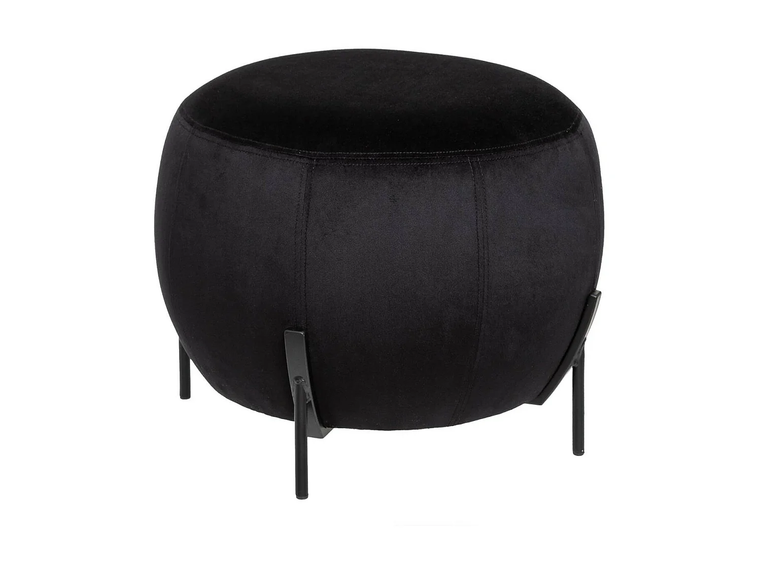 Pouf en Velours Noir et Pieds en Métal D 44 x H 35 cm