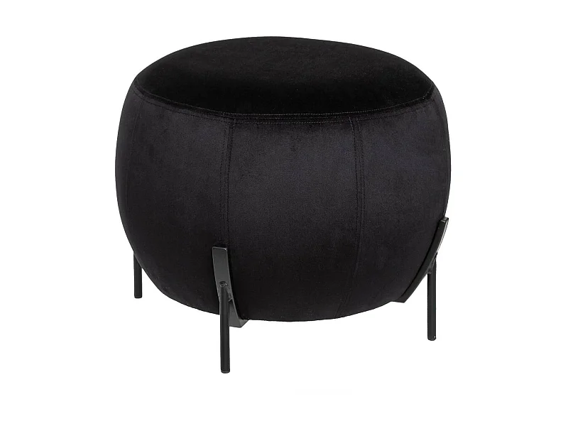 Pouf en Velours Noir et Pieds en Métal D 44 x H 35 cm