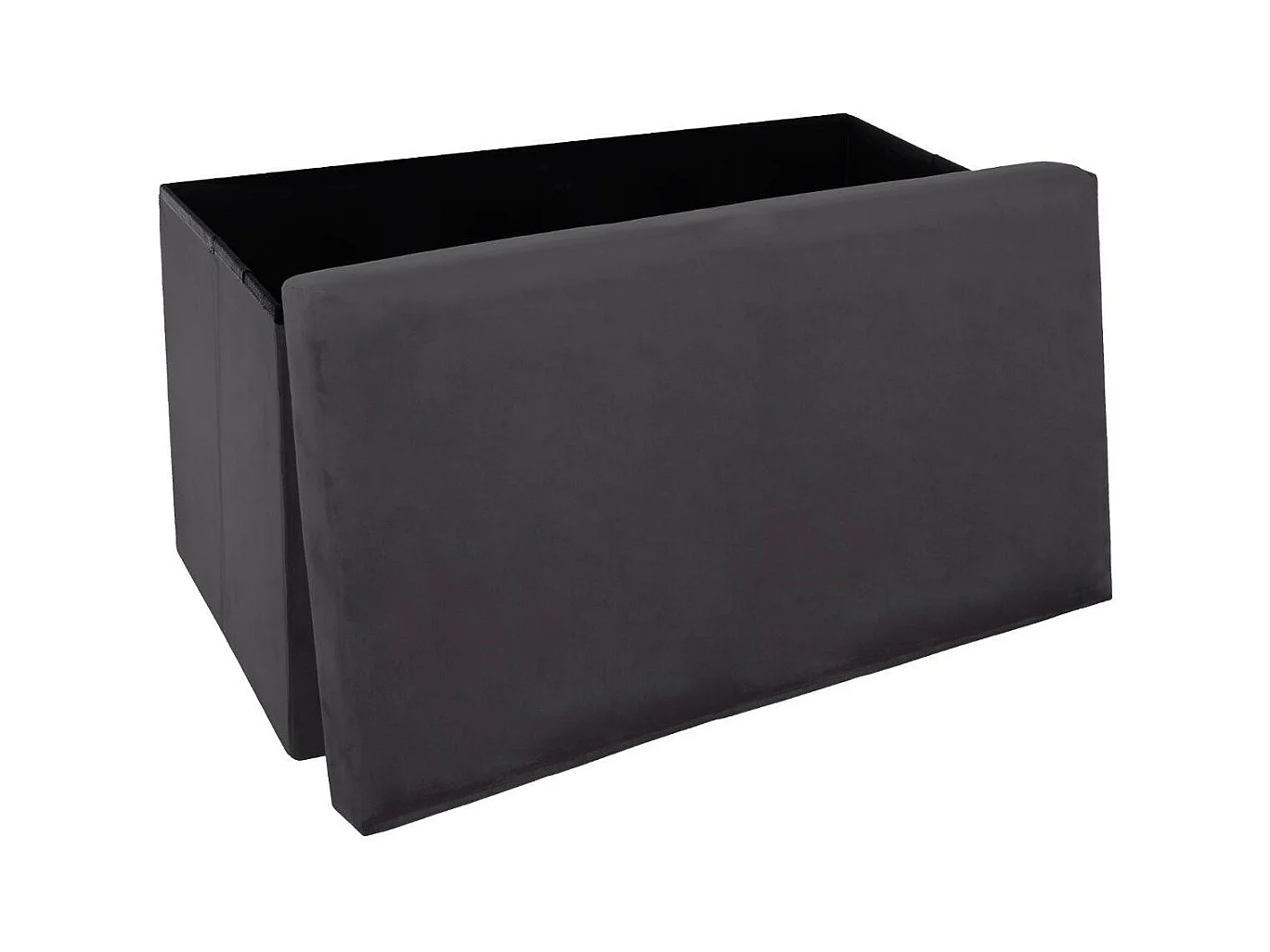 2 en 1 Pouf pliant double et coffre de rangement Velours Gris foncé 76 x H 38 cm