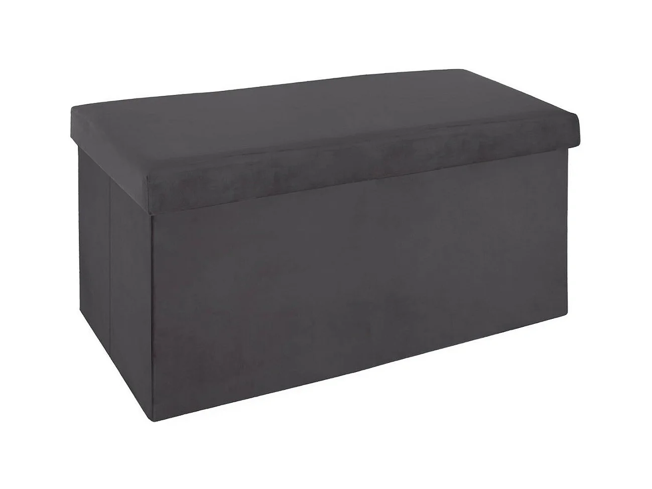 2 en 1 Pouf pliant double et coffre de rangement Velours Gris foncé 76 x H 38 cm