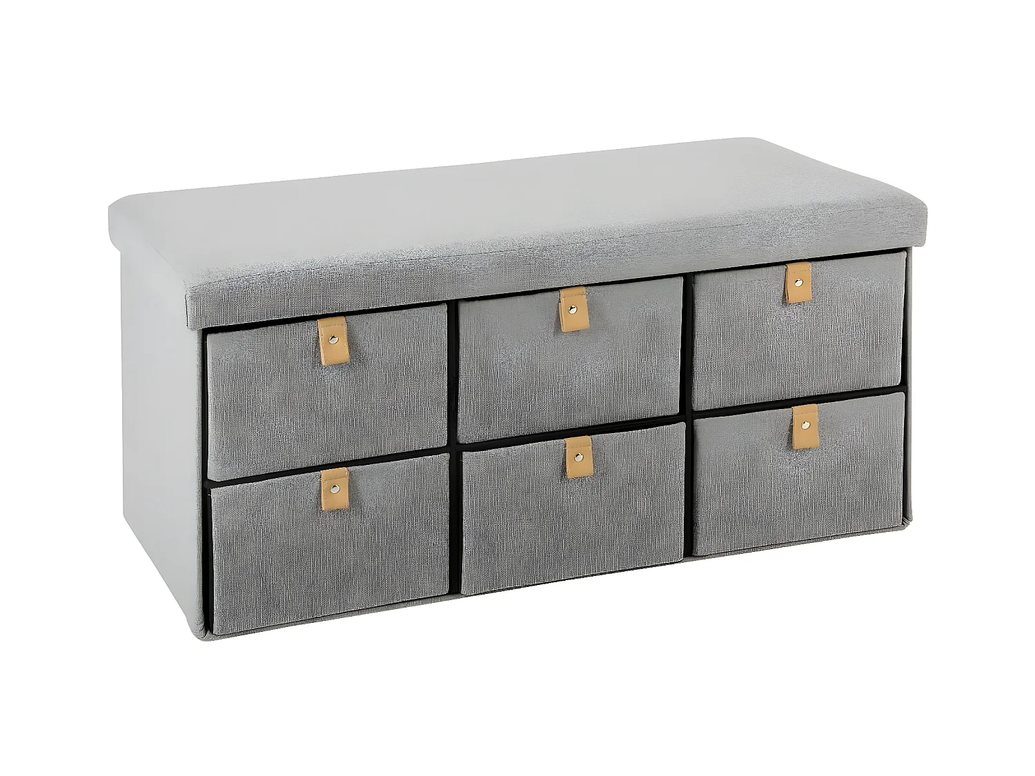 Pouf Pliant Double avec 6 Tiroirs coloris Gris Suède 76.5 x H 38 cm