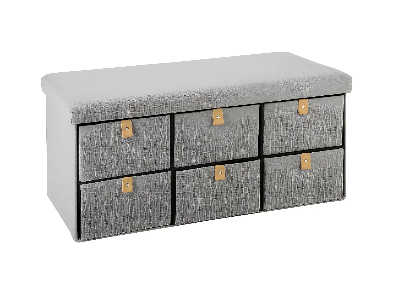 Pouf Pliant Double avec 6 Tiroirs coloris Gris Suède 76.5 x H 38 cm