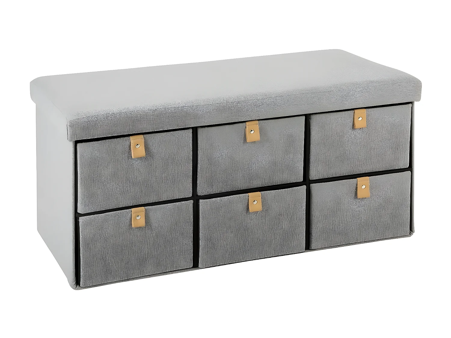 Pouf Pliant Double avec 6 Tiroirs coloris Gris Suède 76.5 x H 38 cm