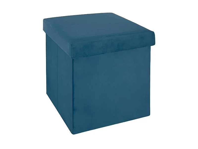 2 en 1 Pouf pliant et coffre de rangement Velours Bleu 38 x 38 cm