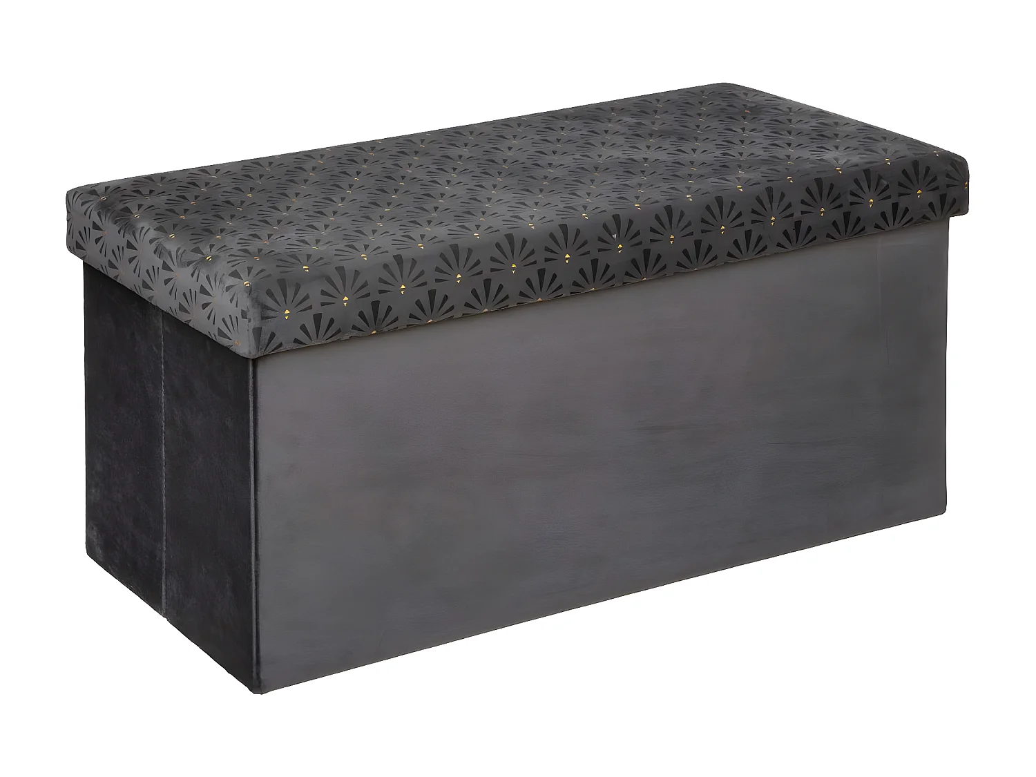 2 en 1 Pouf pliant double et Coffre de rangement en Velours Gris 76 x 38 cm