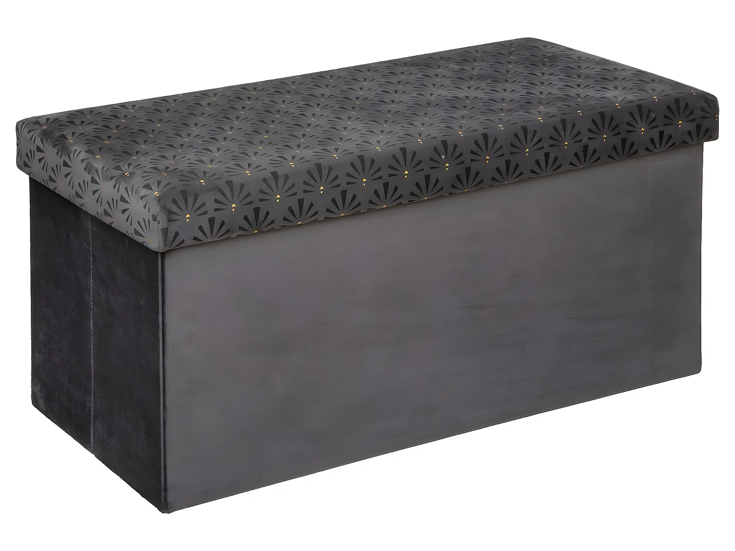 2 en 1 Pouf pliant double et Coffre de rangement en Velours Gris 76 x 38 cm