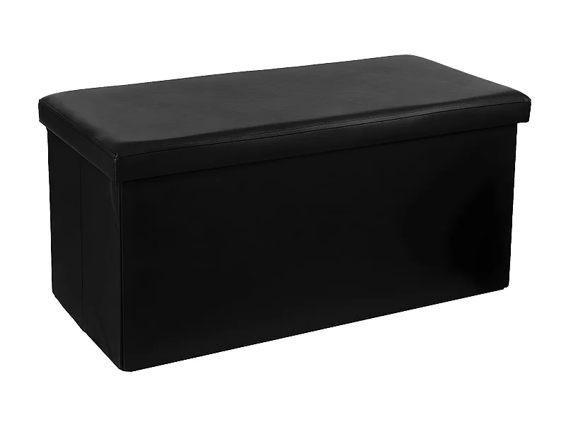 2 en 1 Pouf pliant double et coffre de rangement Vinyle Noir  76.6 x H 37.5 cm