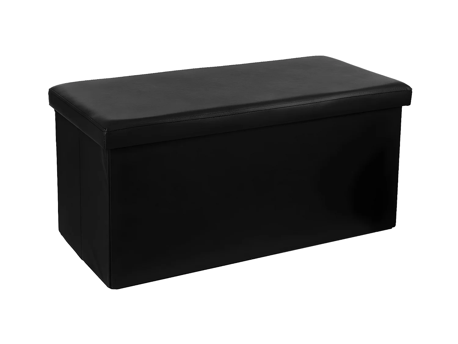 2 en 1 Pouf pliant double et coffre de rangement Vinyle Noir  76.6 x H 37.5 cm
