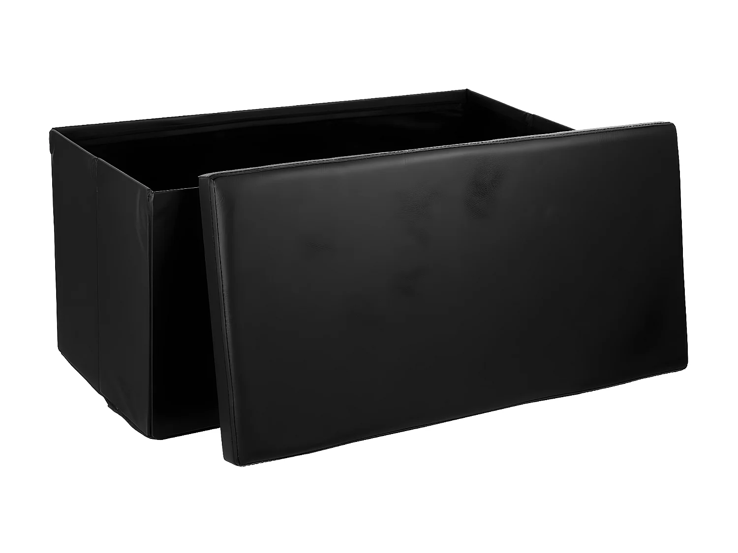 2 en 1 Pouf pliant double et coffre de rangement Vinyle Noir  76.6 x H 37.5 cm