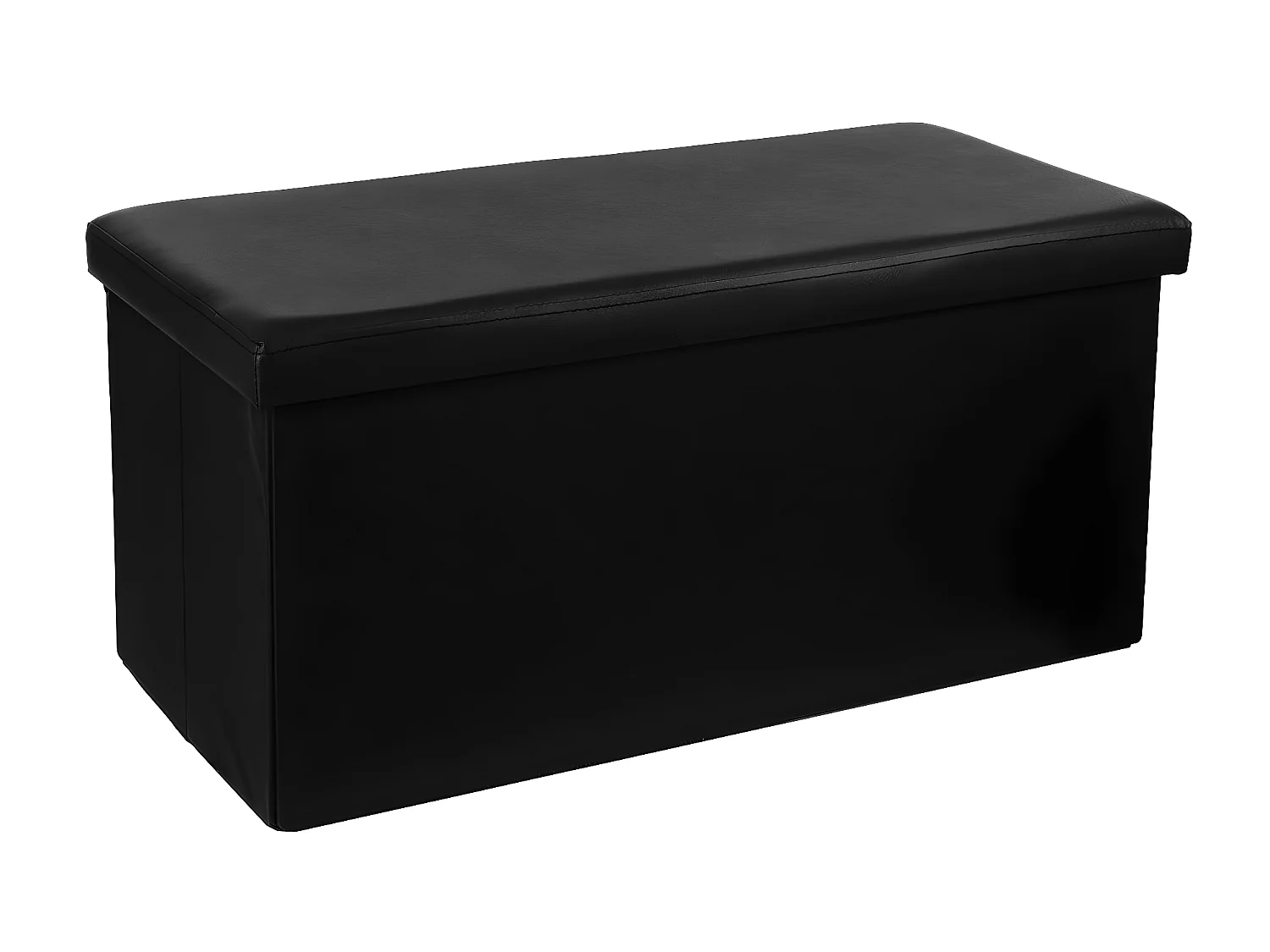 2 en 1 Pouf pliant double et coffre de rangement Vinyle Noir  76.6 x H 37.5 cm