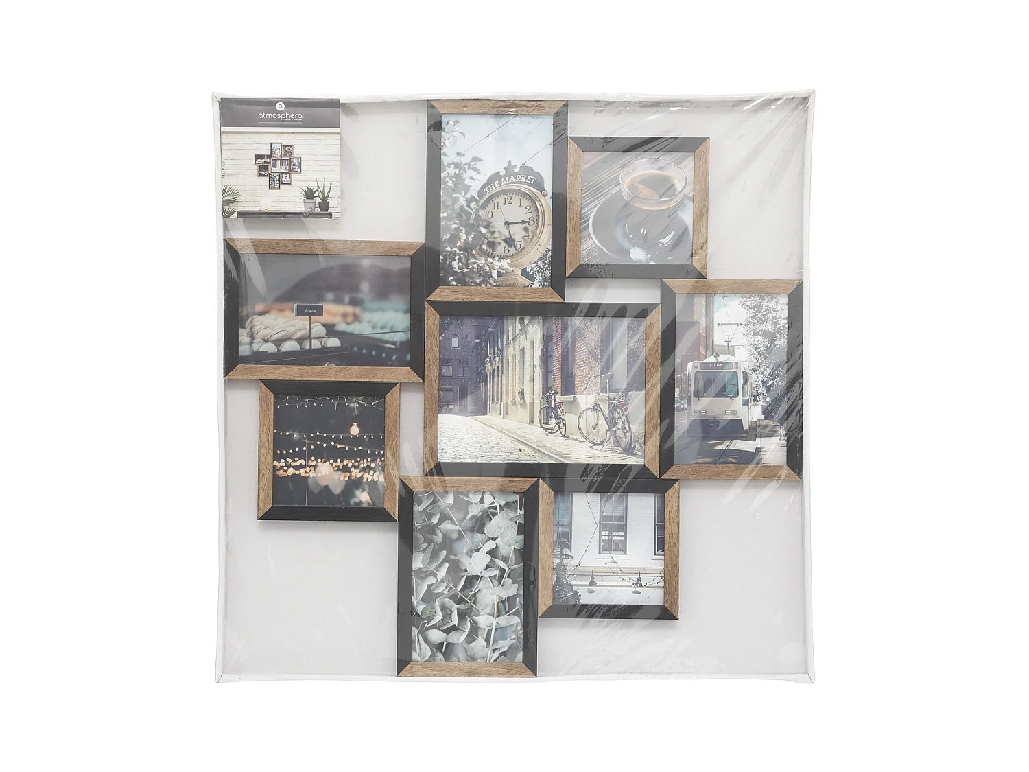 Pêle-mêle Multivues 8 Photos en Bois et Verre 48 x 48 cm