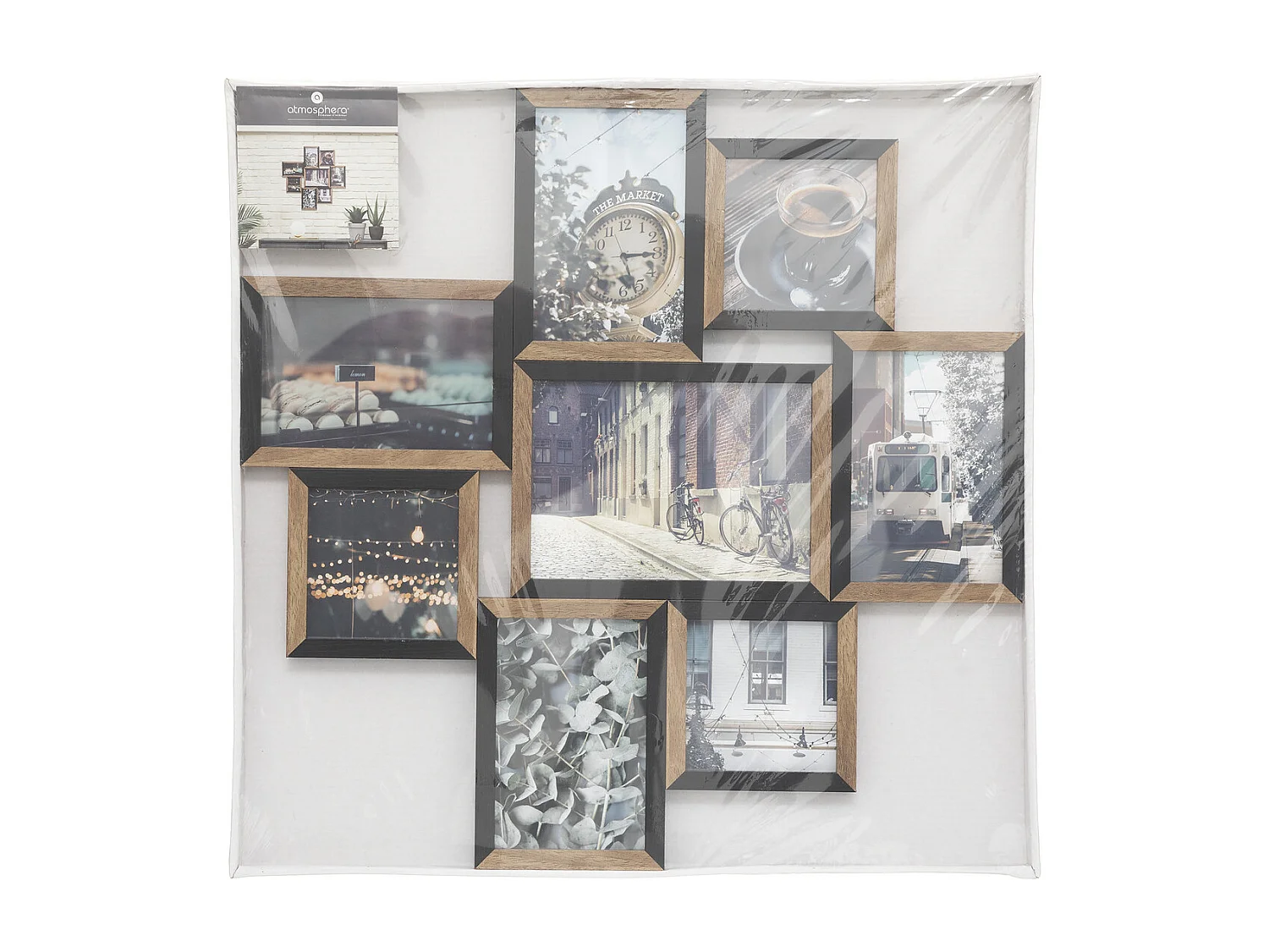 Pêle-mêle Multivues 8 Photos en Bois et Verre 48 x 48 cm