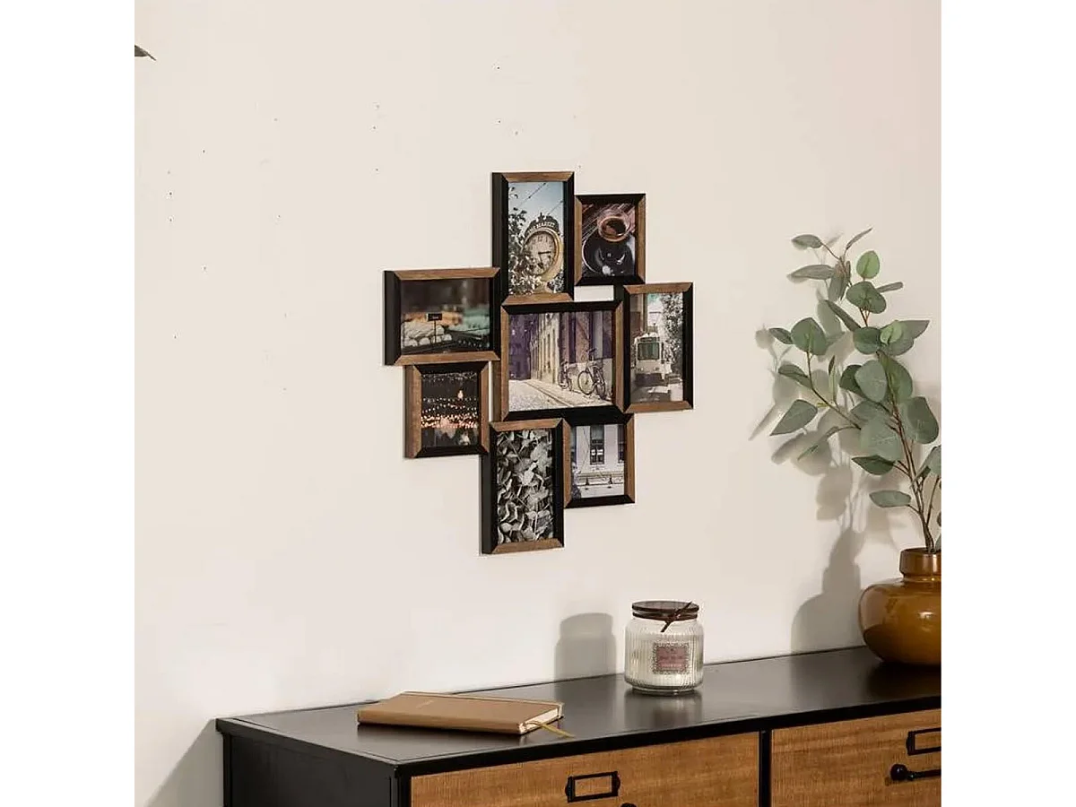 Pêle-mêle Multivues 8 Photos en Bois et Verre 48 x 48 cm