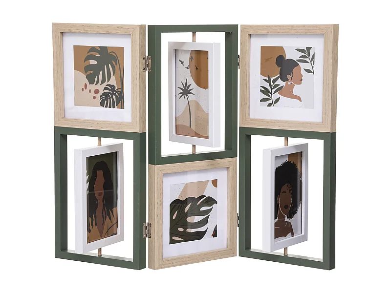 Pêle-mêle Multivues pliable 6 photos en Bois et Verre 52 x 39.3 cm