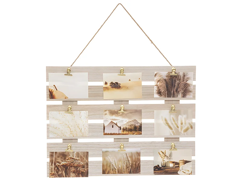 Pêle-mêle Multivues Porte Photos mural en Bois avec Clips en métal doré 58 x 43 cm