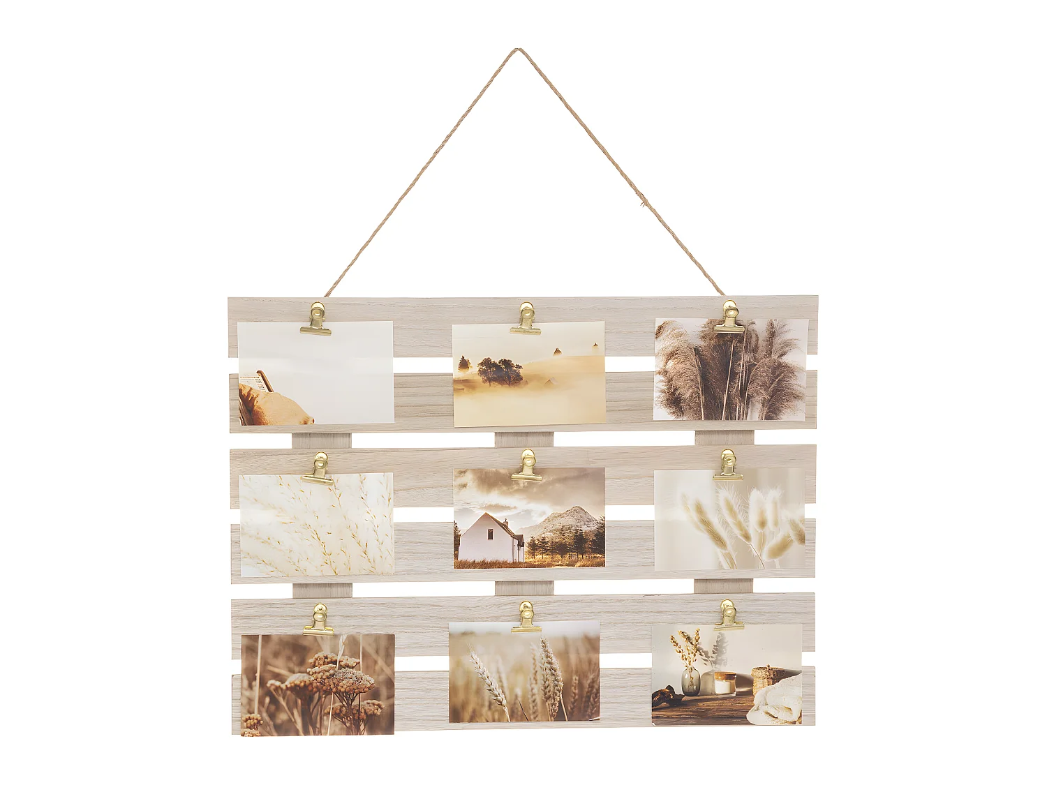 Pêle-mêle Multivues Porte Photos mural en Bois avec Clips en métal doré 58 x 43 cm
