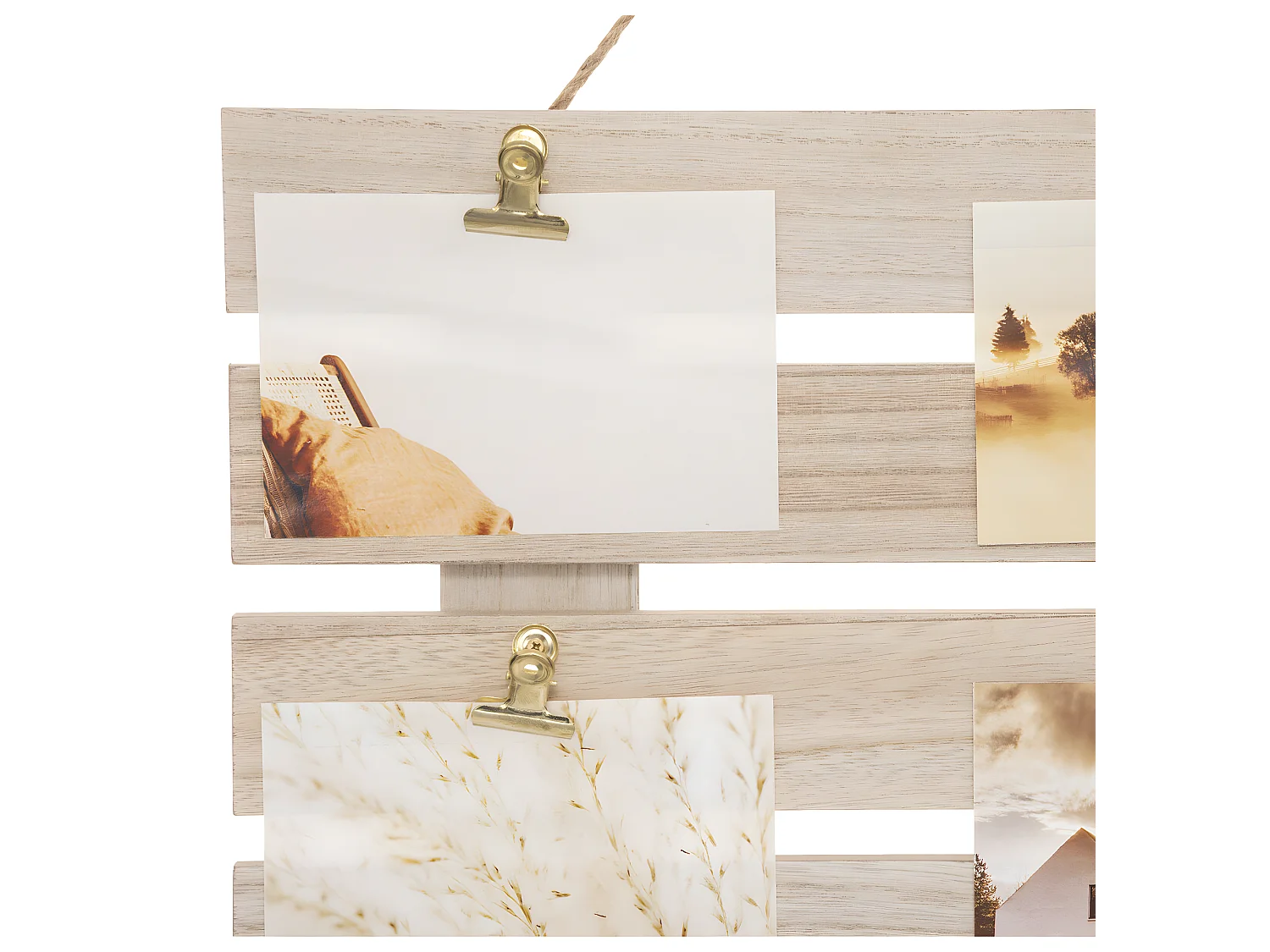 Pêle-mêle Multivues Porte Photos mural en Bois avec Clips en métal doré 58 x 43 cm